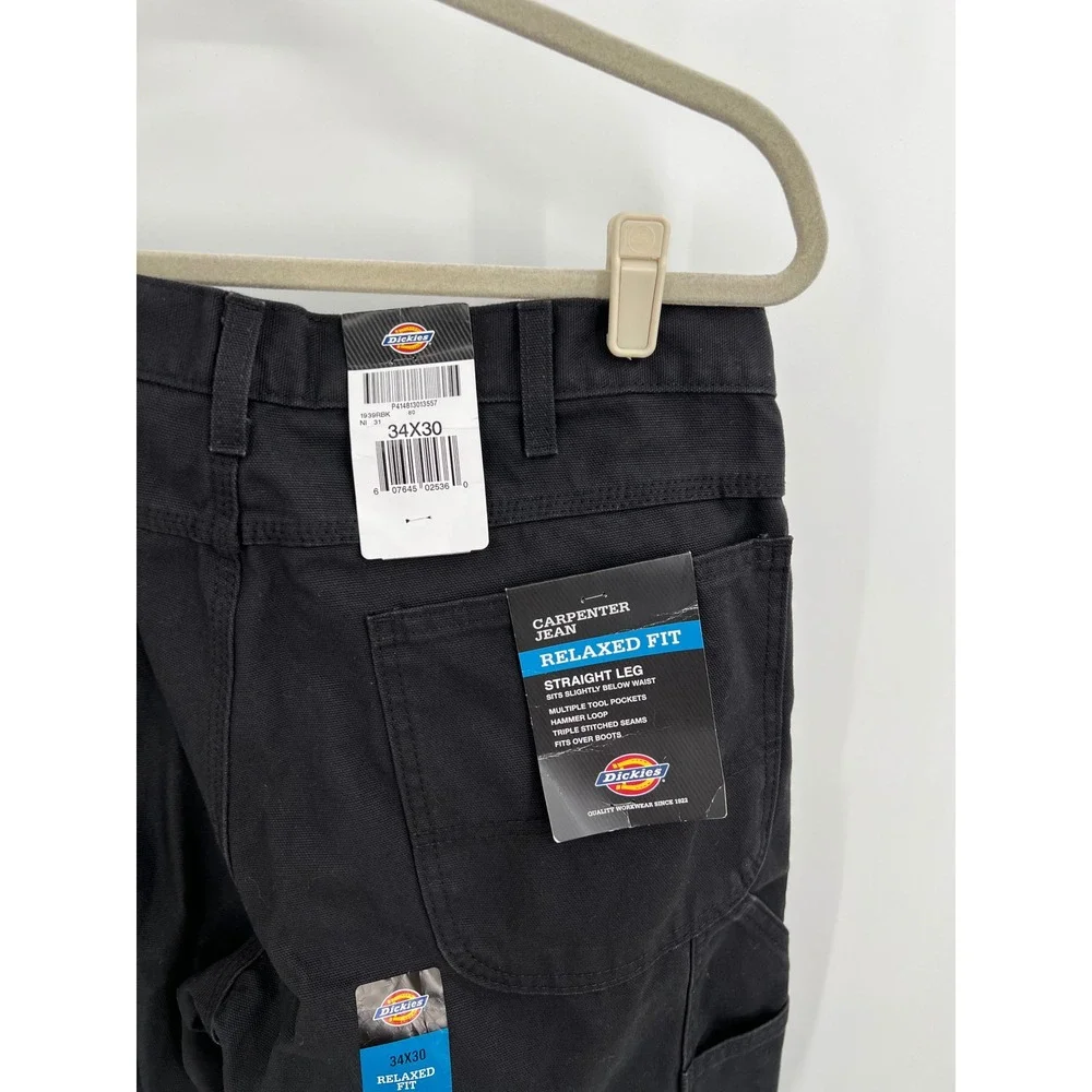 Dickies Relaxed Fit Carpenter Jeans Black Duck Canvas Straight Leg 34x30 NWT